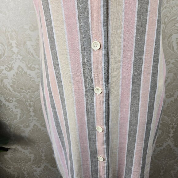 Caslon Size Medium Striped Shirt Dress Linen Blend Rolled Cuffs Button Front - Picture 4 of 14